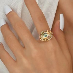 16K Eye Gold Plated Multicolor Crystal Adjustable Cuff Ring New